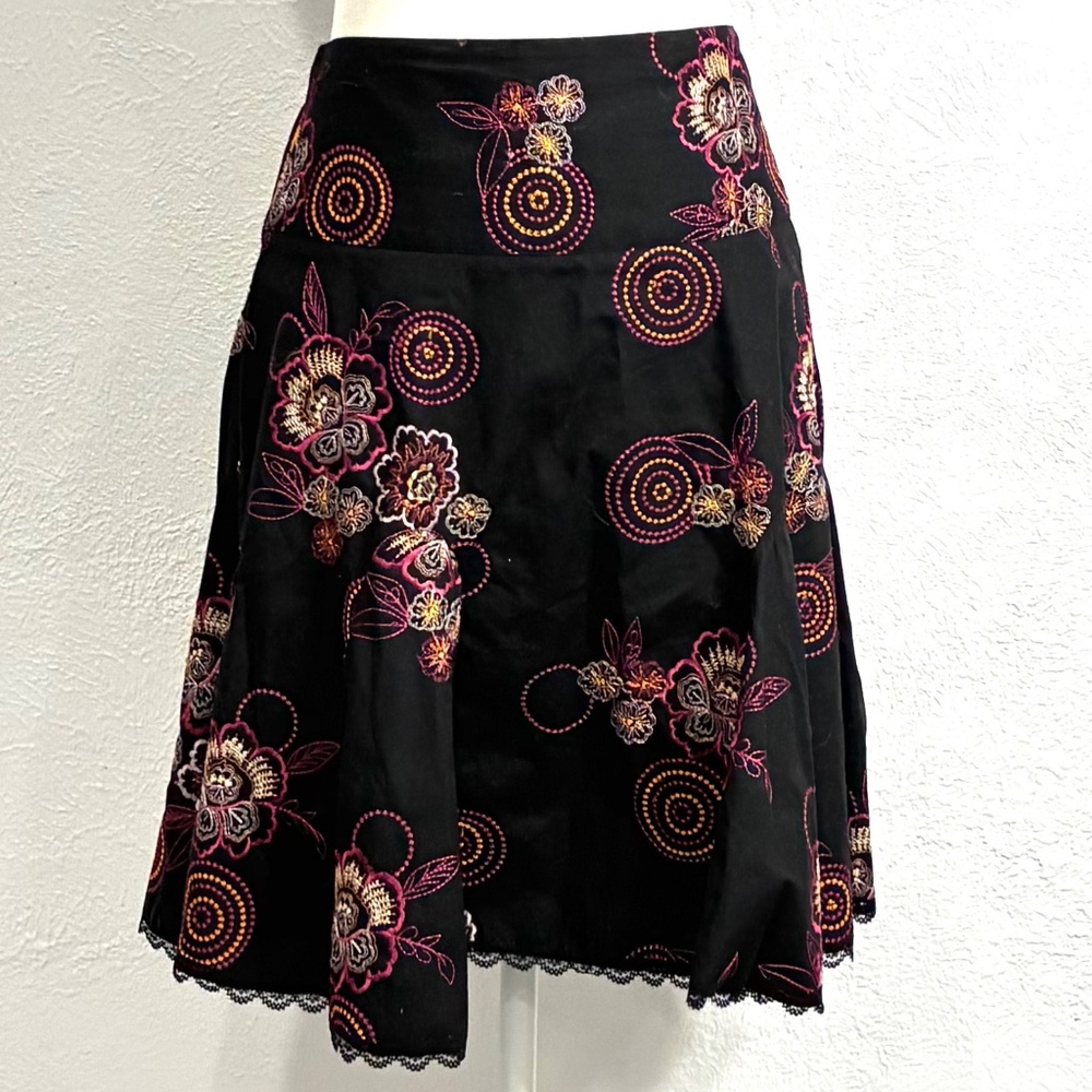 Black with Embroidery Cotton Flare Skirt with Lace Hem, Size 9, by HeartSoul